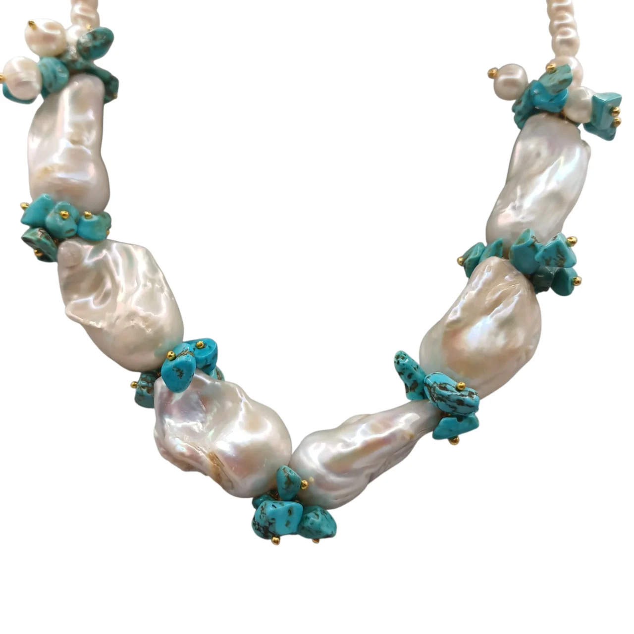 Collana con grandi perle scaramazze, perle di fiume e chips di turchese modello- Isole Tenerife