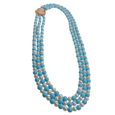 Collana con le perle di fiume, turchese, e autentico cammeo-modello Crociera Fiordi
