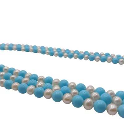Collana con le perle di fiume, turchese, e autentico cammeo-modello Crociera Fiordi