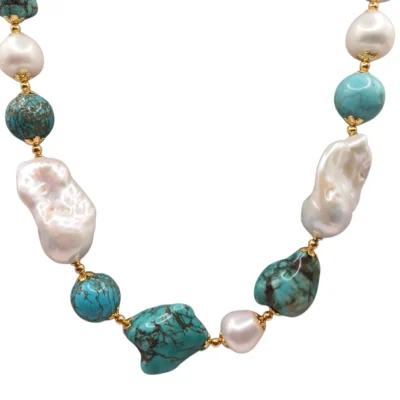 Collana con le perle scaramazze, Aulite e turchese modello-isole Canarie