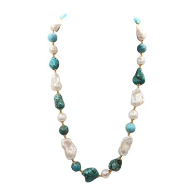 Collana con le perle scaramazze, Aulite e turchese modello-isole Canarie