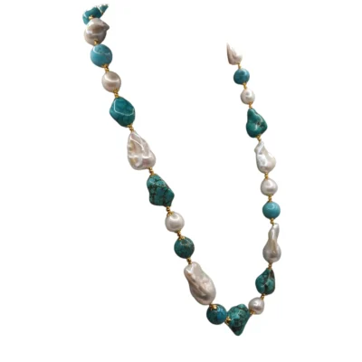 Collana con le perle scaramazze, Aulite e turchese modello-isole Canarie