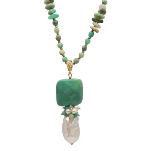 Collana con le pietre naturali Crisoprasio e perla scaramazza modelo- Isola Fuerte Ventura