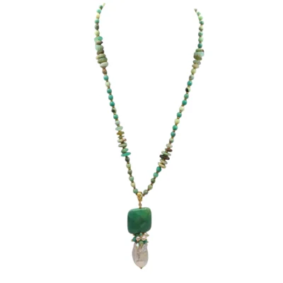 Collana con le pietre naturali Crisoprasio e perla scaramazza modelo- Isola Fuerte Ventura