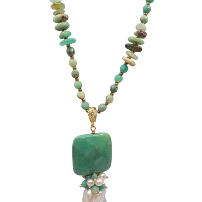 Collana con le pietre naturali Crisoprasio e perla scaramazza modelo- Isola Fuerte Ventura