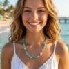 collana con perle di fiume e pietre naturali turchesi modello Isola El Hierro