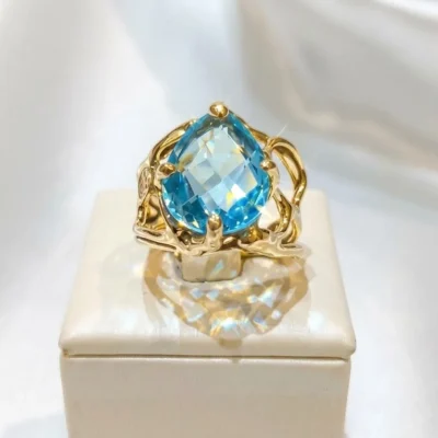 Anello grande con topazio azzurro cielo, taglio a goccia, in argento sterling, solitario-modello 22
