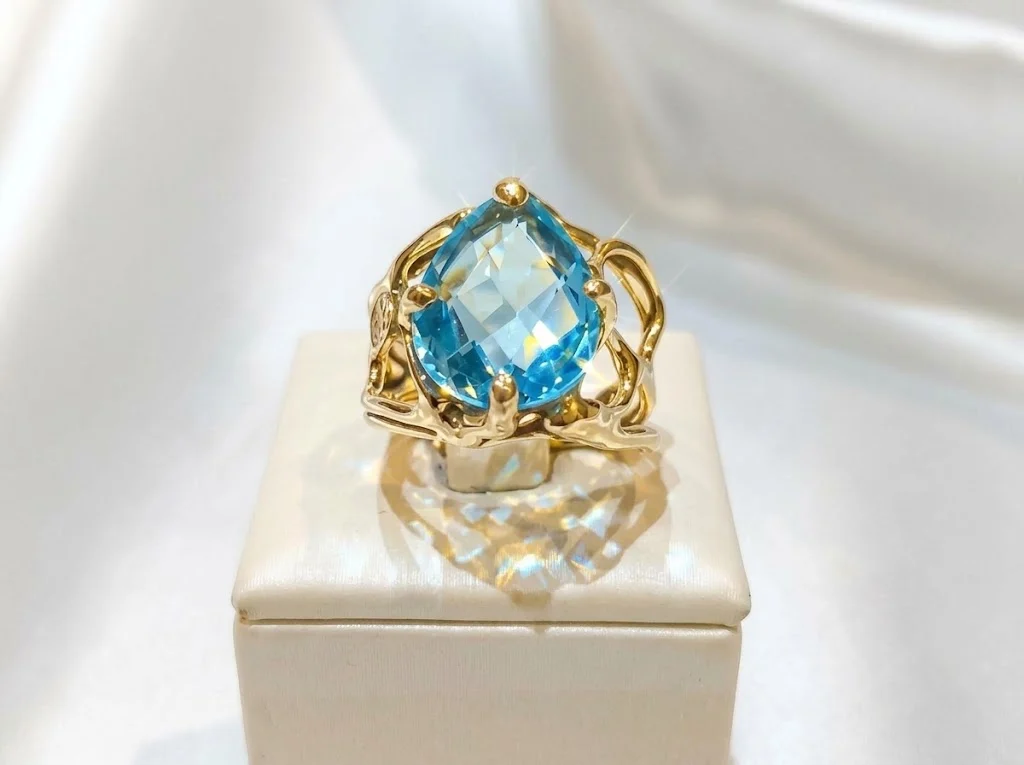 Anello grande con topazio azzurro cielo, taglio a goccia, in argento sterling, solitario-modello 22
