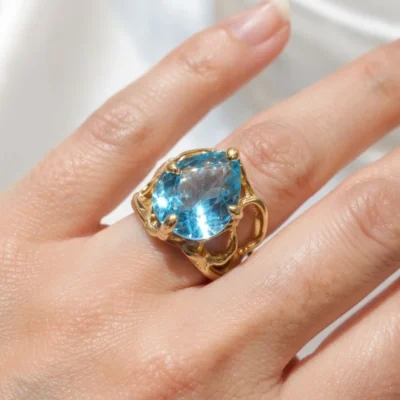 Anello grande con topazio azzurro cielo, taglio a goccia, in argento sterling, solitario-modello 22 Anello grande con topazio azzurro cielo, taglio a goccia, in argento sterling, solitario-modello 22
