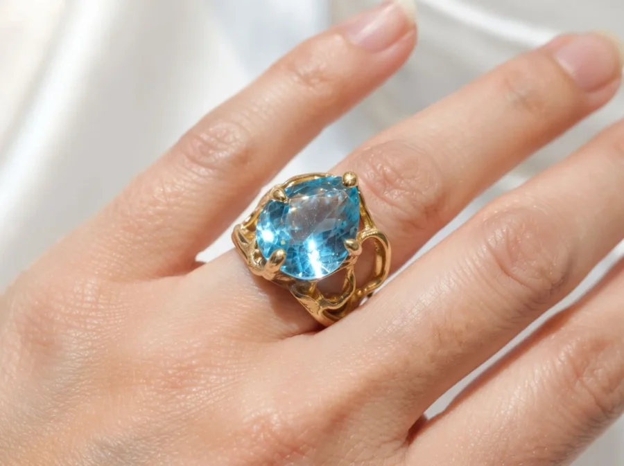 Anello grande con topazio azzurro cielo, taglio a goccia, in argento sterling, solitario-modello 22