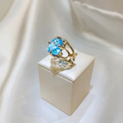 Anello grande con topazio azzurro cielo, taglio ovale, in argento sterling, solitario-modello 24