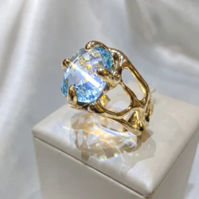 Anello grande con topazio azzurro cielo, taglio ovale, in argento sterling, solitario-modello 24