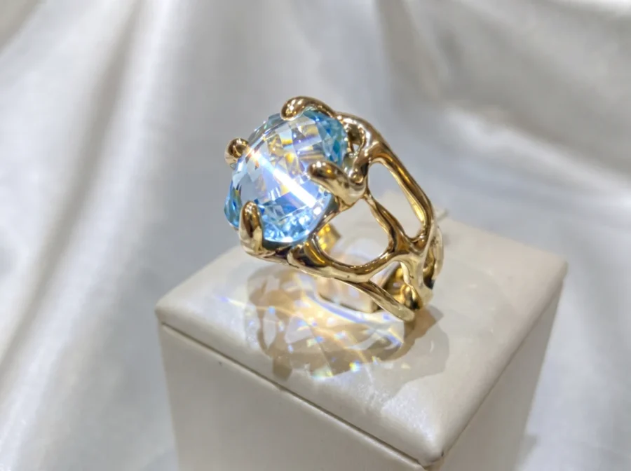 Anello grande con topazio azzurro cielo, taglio ovale, in argento sterling, solitario-modello 24