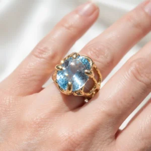 Anello grande con topazio azzurro cielo, taglio ovale, in argento sterling, solitario-modello 24