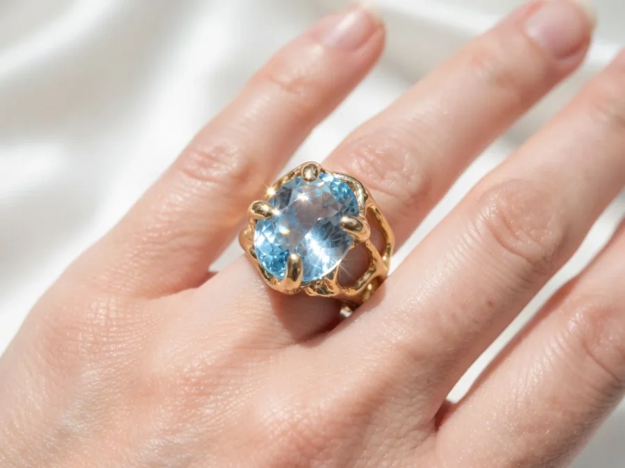 Anello grande con topazio azzurro cielo, taglio ovale, in argento sterling, solitario-modello 24