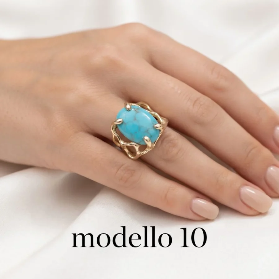 Anello in autentico Turchese dell'Arizona- modello 10