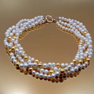 Collana a quatro fili di perle d’acqua coltivate e perle dorate-Modello Armoniosa